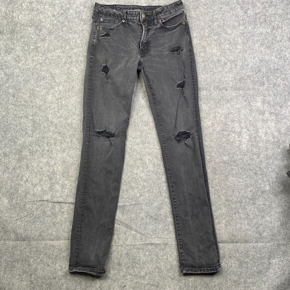 American Eagle Jeans 30x34 Black Slim Faded Distressed Destroyed Denim - Picture 1 of 12